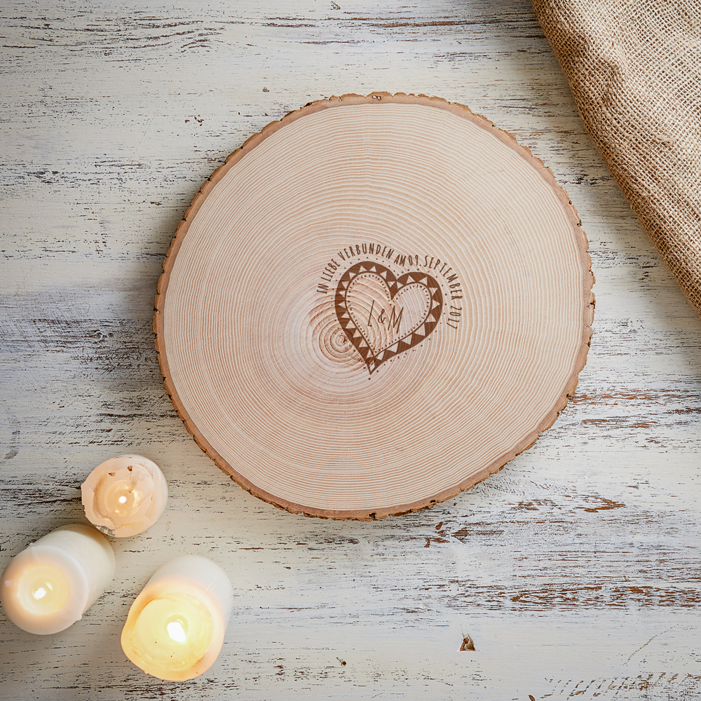 Gästebuch zur Hochzeit - Personalisierte Riesenbaumscheibe mit Gravur