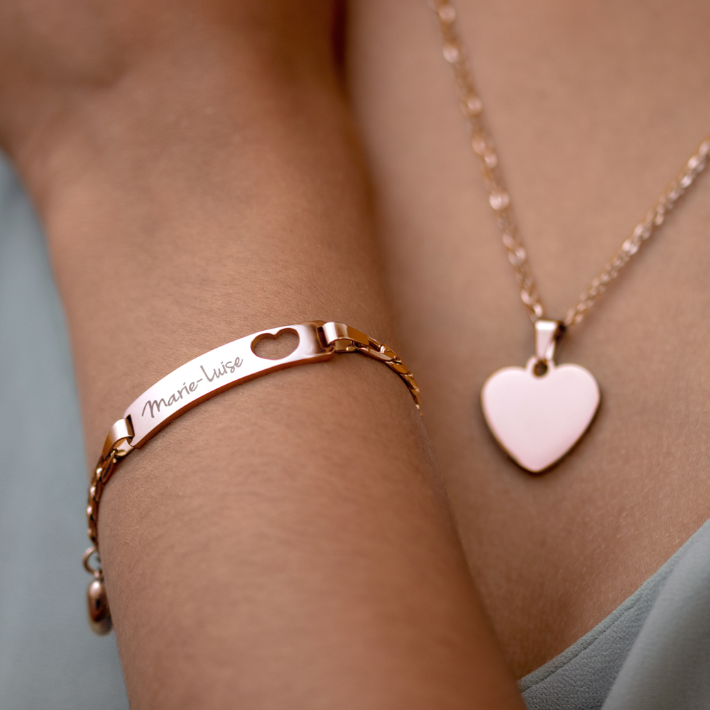 Armband mit Gravur - Name Herz - Roségold - Personalisiert