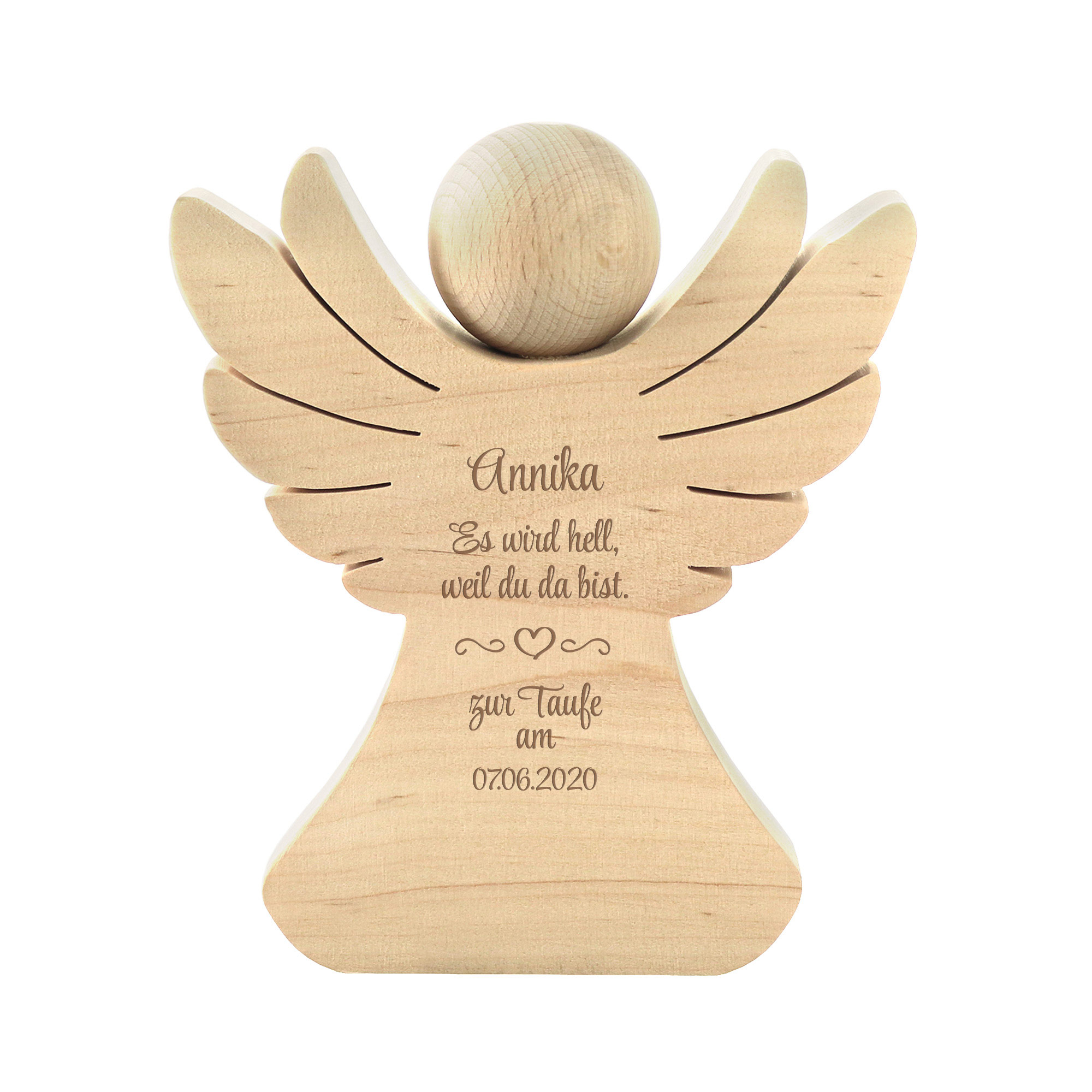 Engel aus Holz mit Gravur zur Taufe - personalisiert - Schutzengel