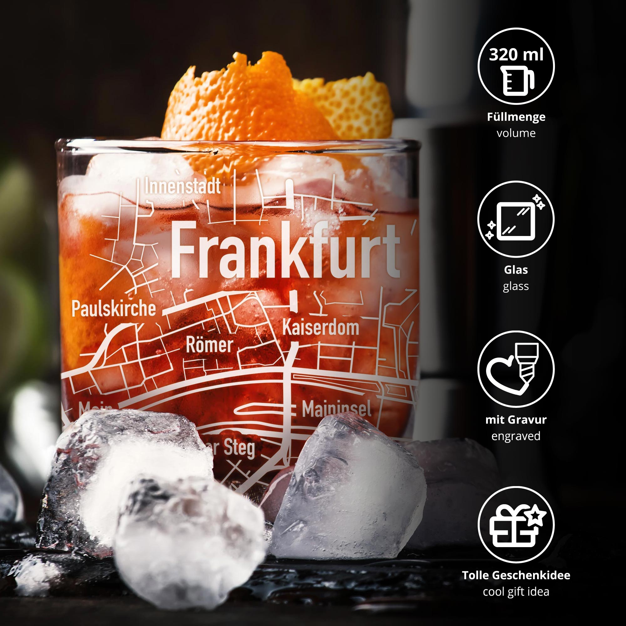 Whiskyglas - Stadtplan - Frankfurt - Standard