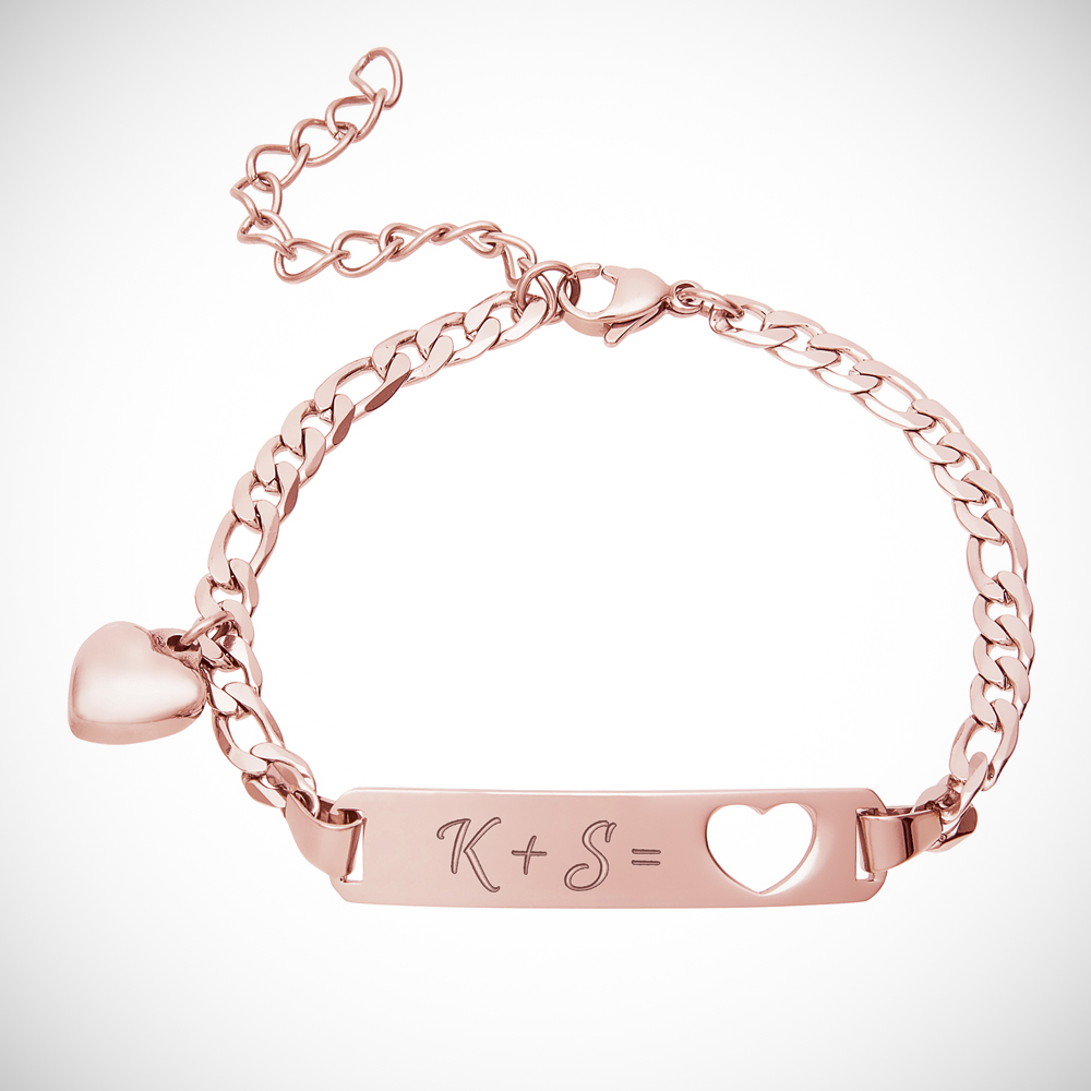 Armband mit Gravur - Initialen Herz - Roségold - Personalisiert