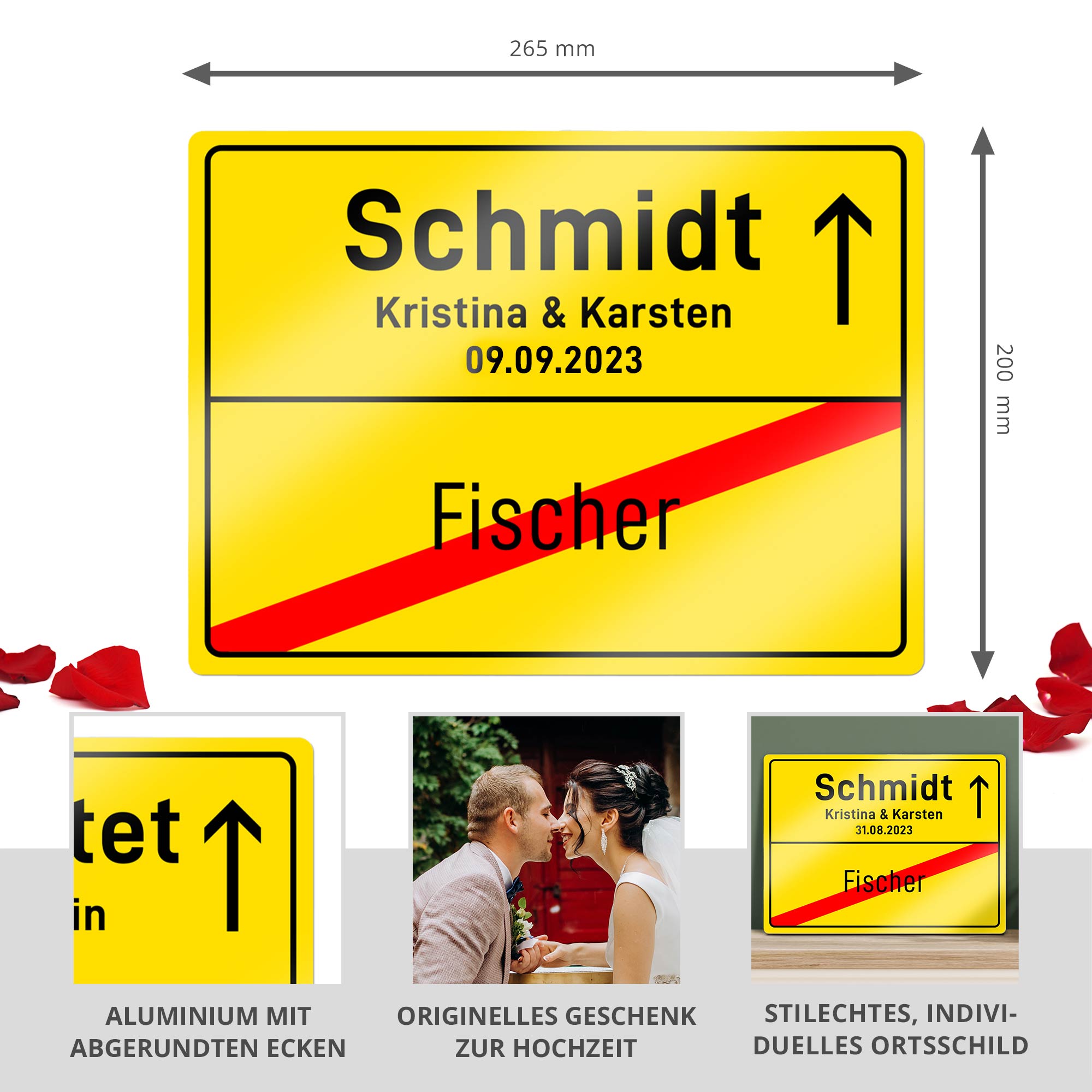 Aluschild - Ort - Hochzeit - Personalisiert