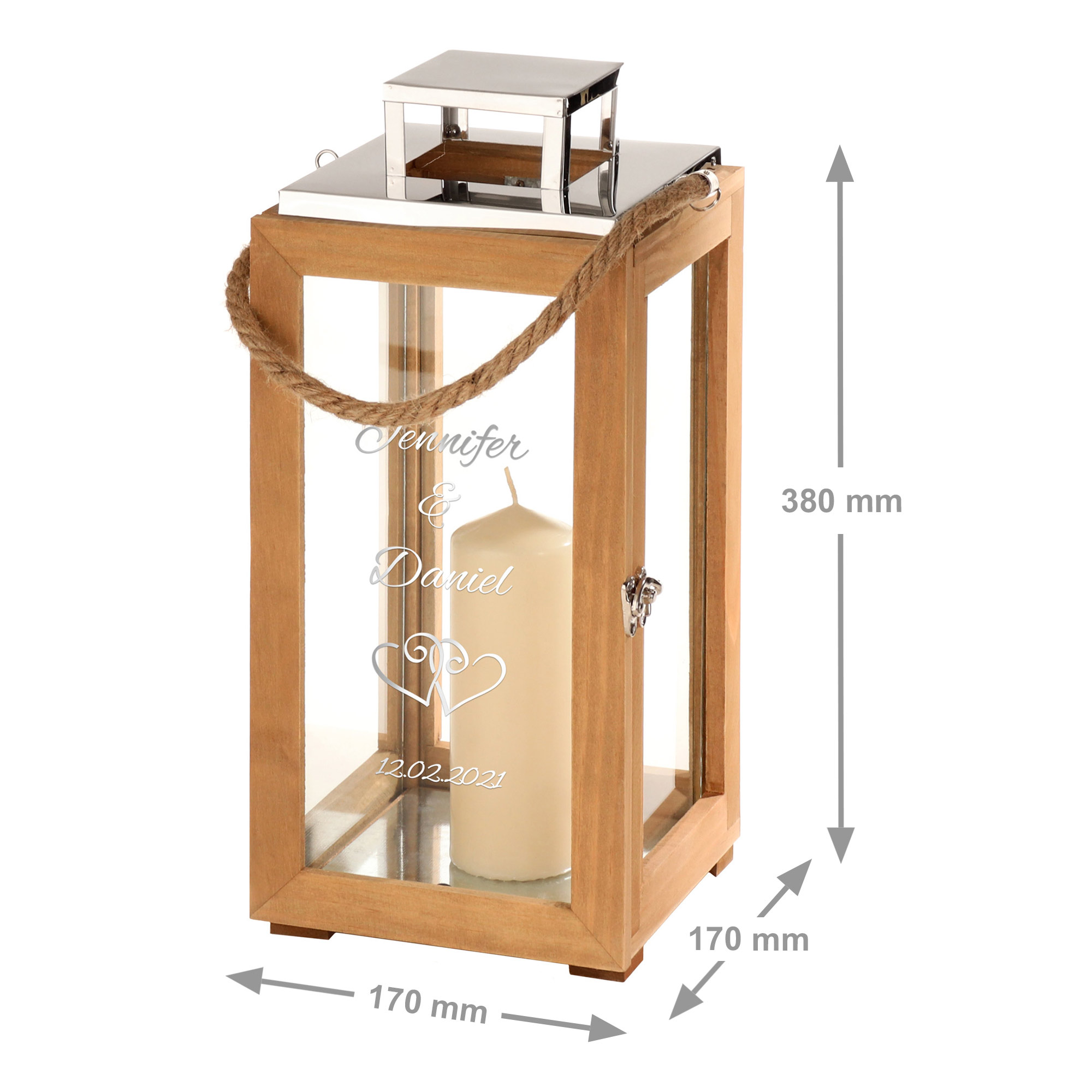 Laterne - Holz - Hochzeit - Herzen - Personalisiert